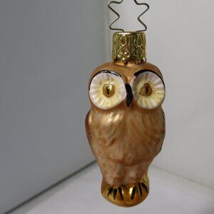 Inge-Glas Small Glass Brown  Owl Bird Christmas Tree Holiday Ornament